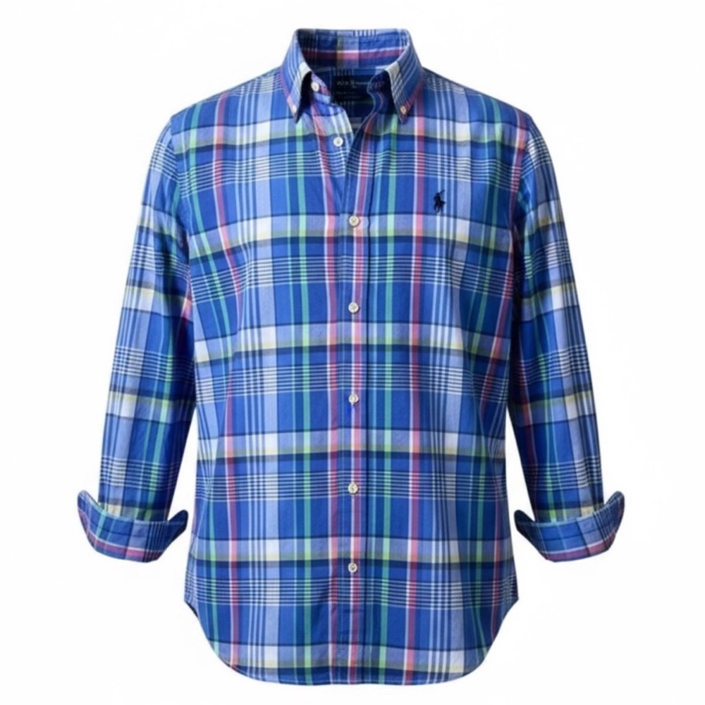 NEW Ralph Lauren Blue Plaid Button Down Long Sleeve Shirt Size Large